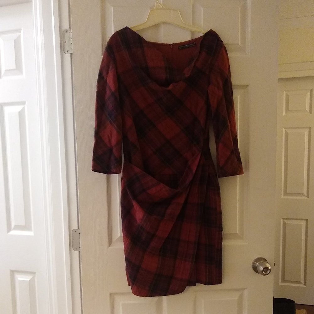 Peruvian Connection Red Plaid Draped Sheath Dress